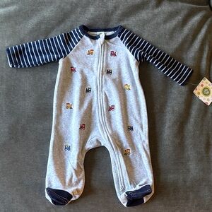 Little Me Boys' Gray & Navy Tractor Print One-Piece Footed Pajamas